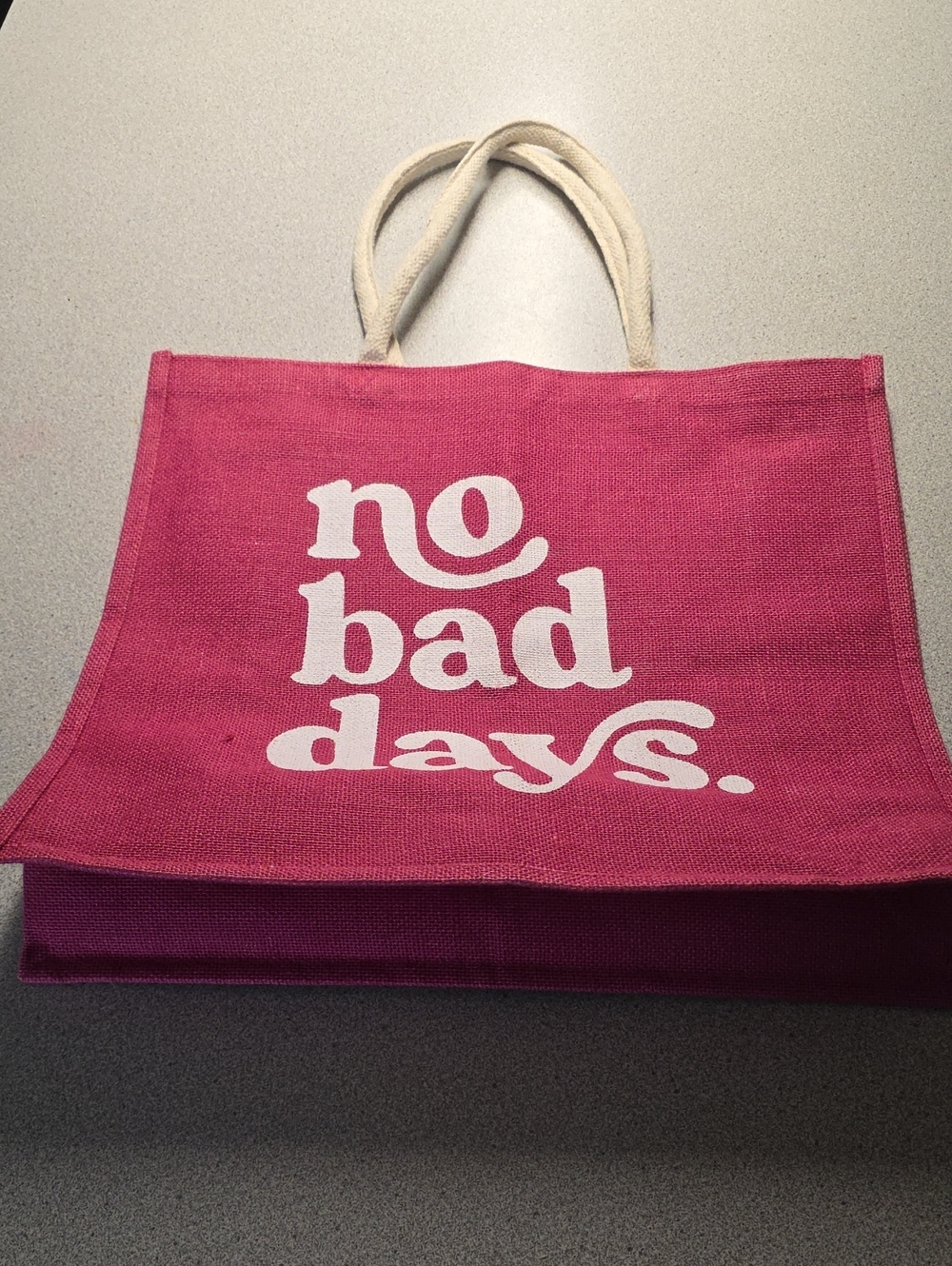 No Bad Days Pink Canvas Tote Bag with Natural Handles